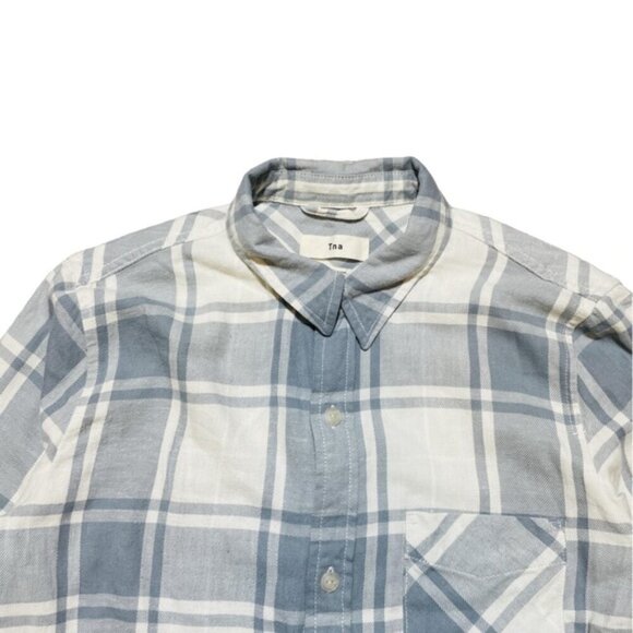 TNA Tops - TNA Flannel Plaid Button Down Shirt Blue White Small Cabincore